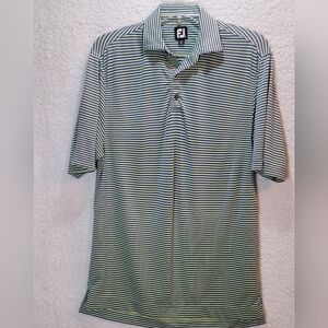 FootJoy Men's Polo Shirt - Blue And Yellow Stripes Size M